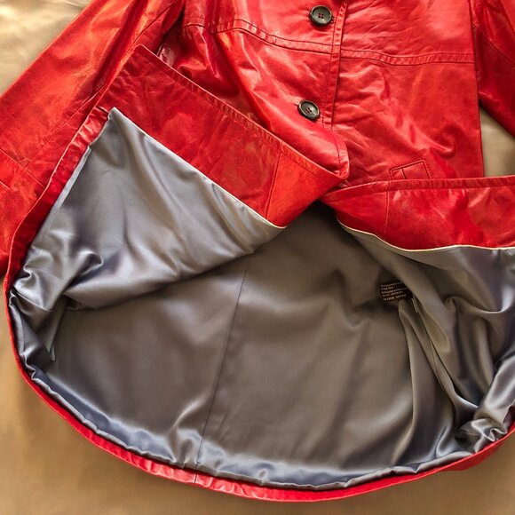 Ruby Red Danier Button Down Leather Coat - Picture 6 of 12